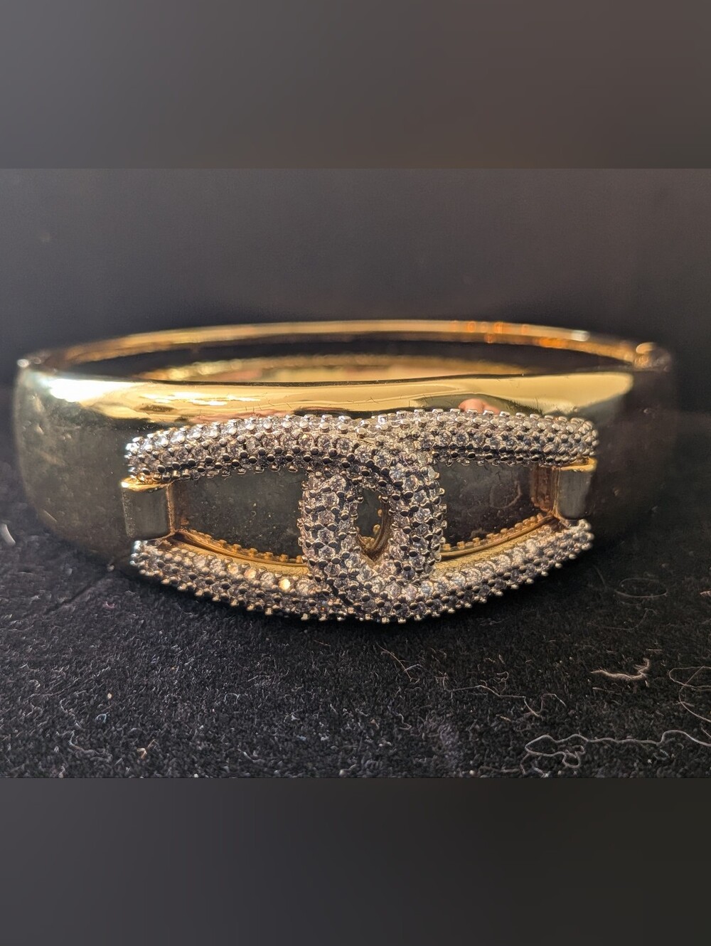 Gold-Tone Crystal Logo Bangle Bracelet